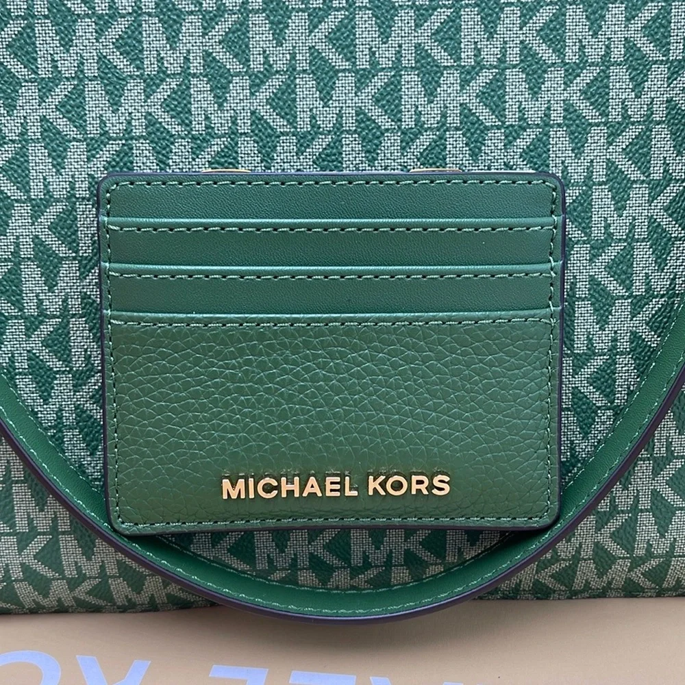 MICHAEL KORS Large Pebbled Leather Card Holder Case Fern Green NWT